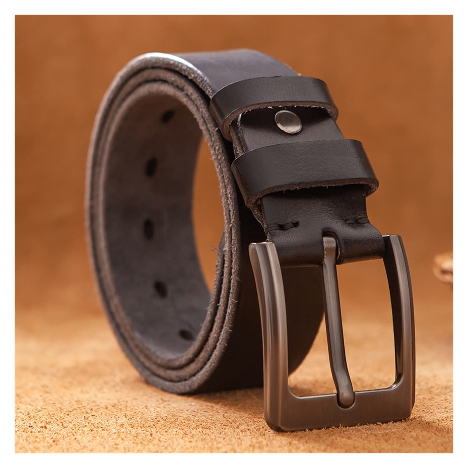 INEOUT Cinturón de Cuero de Cuero Superior Moda de Cuero Genuino de Moda cinturón de cinturón de Hebilla de aleación Ajuste for Hombre Ancho(130cm,Black)