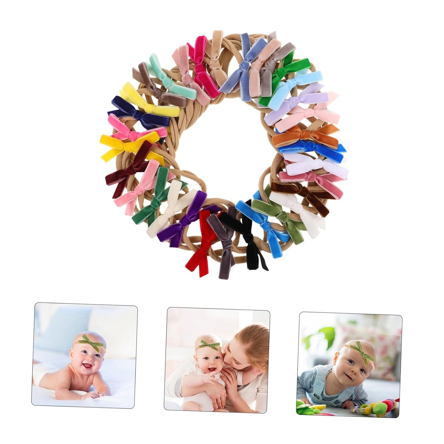 32pcs Girl Elastic Headbands Soft Fluffy Velvet Bow Stretchy Hairbands for Newborns Comfortable Lightweight Ribbon Accessories
