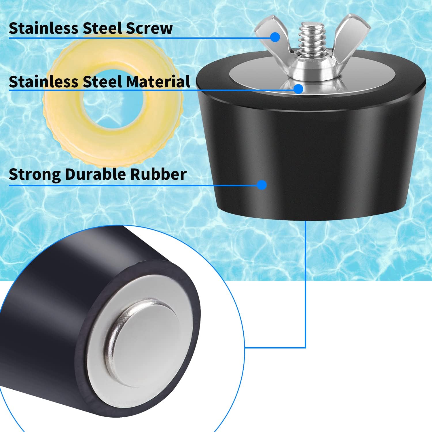 Rubber Pool Plug Durable Return Line Plugs Swimming Pool Winterizing Plugs with Stainless Steel Screw for Inground Pool above Ground Pool (3 Pack: 1.0'', 1.5'', 2.0'')