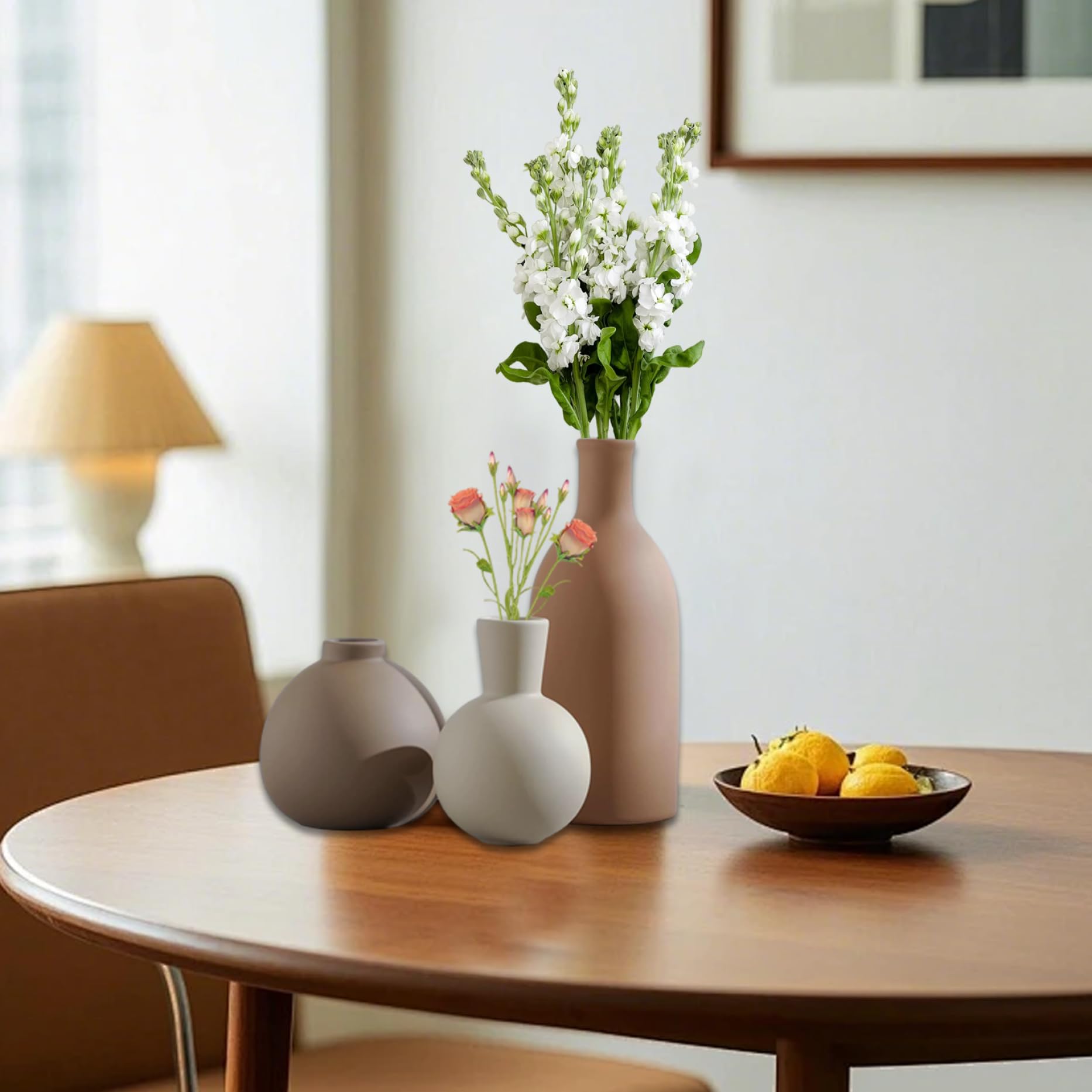 Set di 3 vasi in ceramica, stile rustico, decorazione da fattoria, per fiori, soggiorno, cucina, camera da letto, bagno