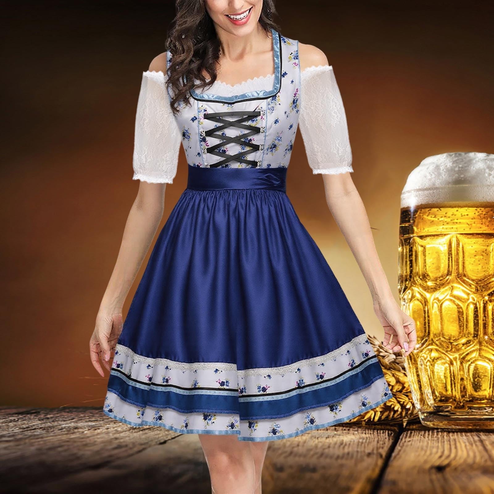 Generisch Dirndl Damen Midi Trachtenkleid 3 Teilig Zoro Cosplay Kostüm Kinder Jungen Damen 3-teiliges Trachtenkleid Schürze Bluse Midi Oktoberfest Verkleidung Bayerisches Karnevalskostüm