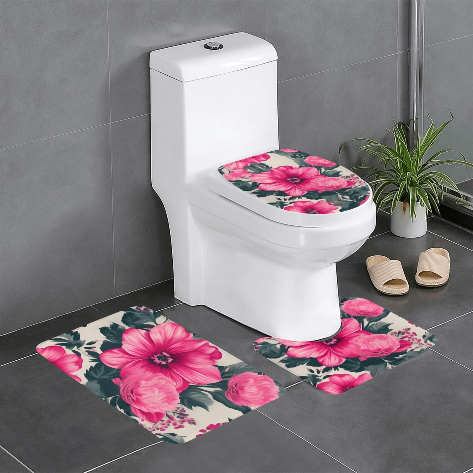 Tapis de bain antidérapant floral rose lavabo toilettes 61x40,6 cm