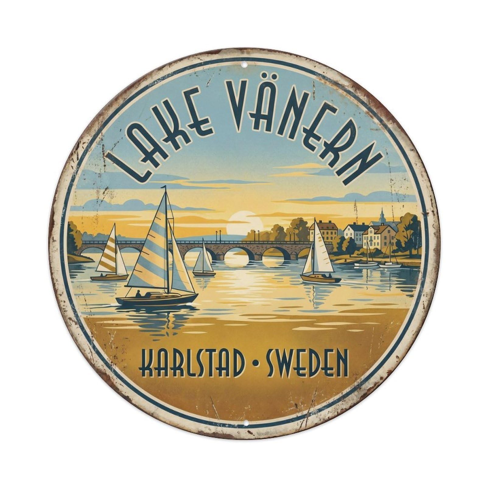 Cmhok Vintage Style-6 Vintage Travel Karlstad Sweden Artwork Metal Tin Sign Plaque Wall Decor For Cafe, Club, Garden Round Metal Poster 8X8inch