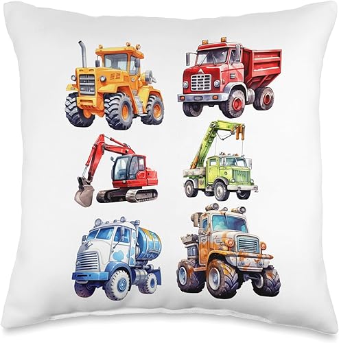 Construction Excavation Equipment Kids Apparel Equipo de excavación de construcción para niños que aman construir almohada, 16 x 16, multicolor