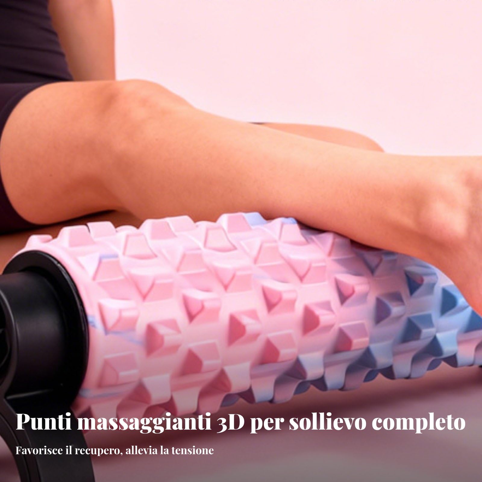 Foam Roller Rullo Massaggiatore Cilindro Fitness Supporto Stabile per Massaggio Profondo con Punti 3D Adatto a Recupero Muscolare Allungamento Allenamento a Casa, Ventosa Blu+Rosa Sfumato
