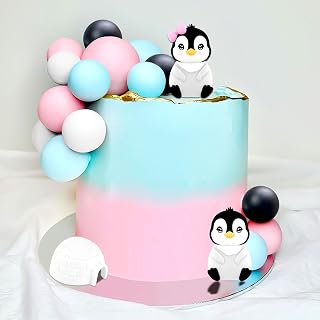 JeVenis Decoración para tartas de niño o niña, color rosa y azul, decoración de pastel de pingüino, decoración de pastel de baby shower, decoración de pastel para el país de las maravillas de invierno