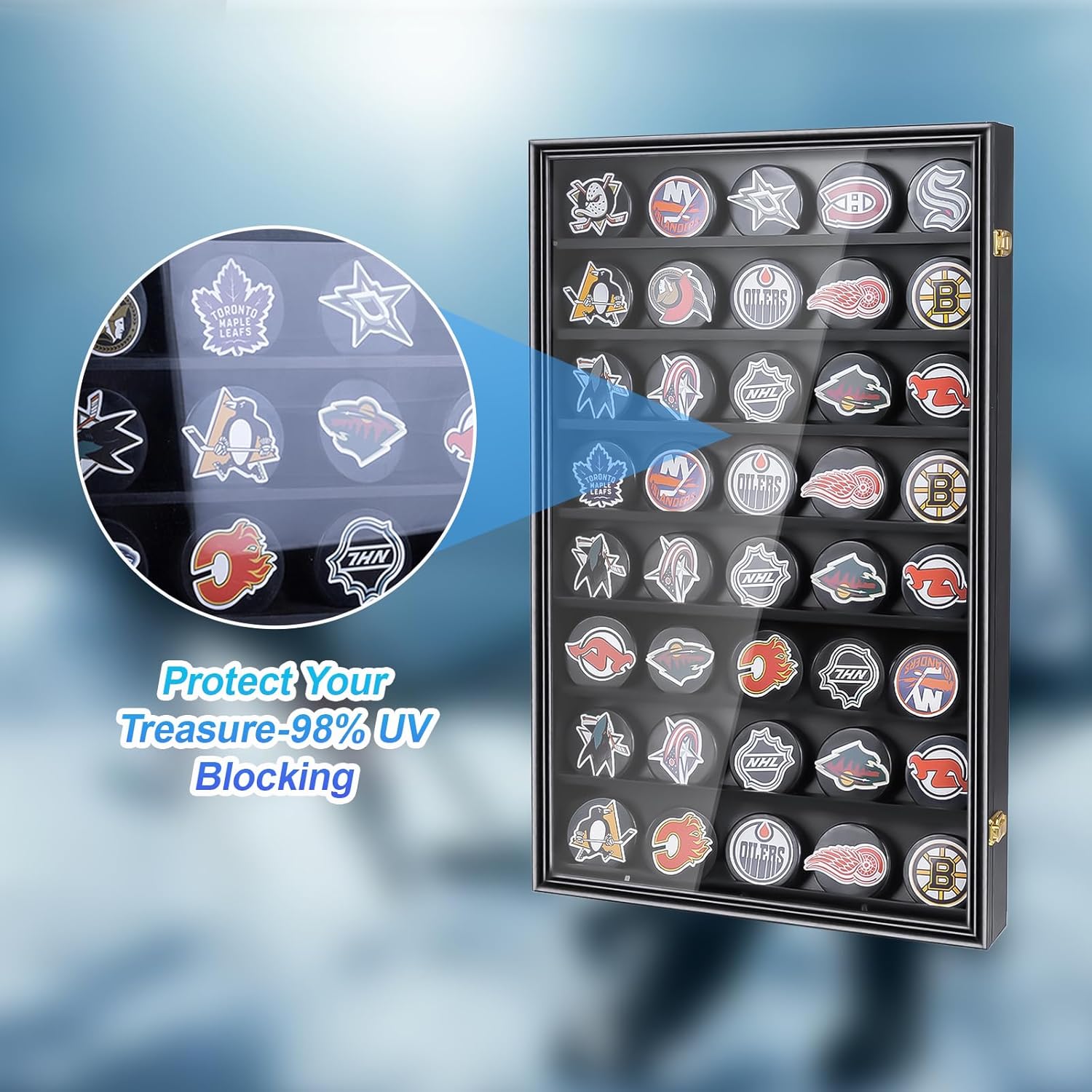 40 Hockey Puck Display Case, Puck Holder Wall Mount ,Hockey Puck Holder,Hockey Puck Display Box,,Puck Shadow Box