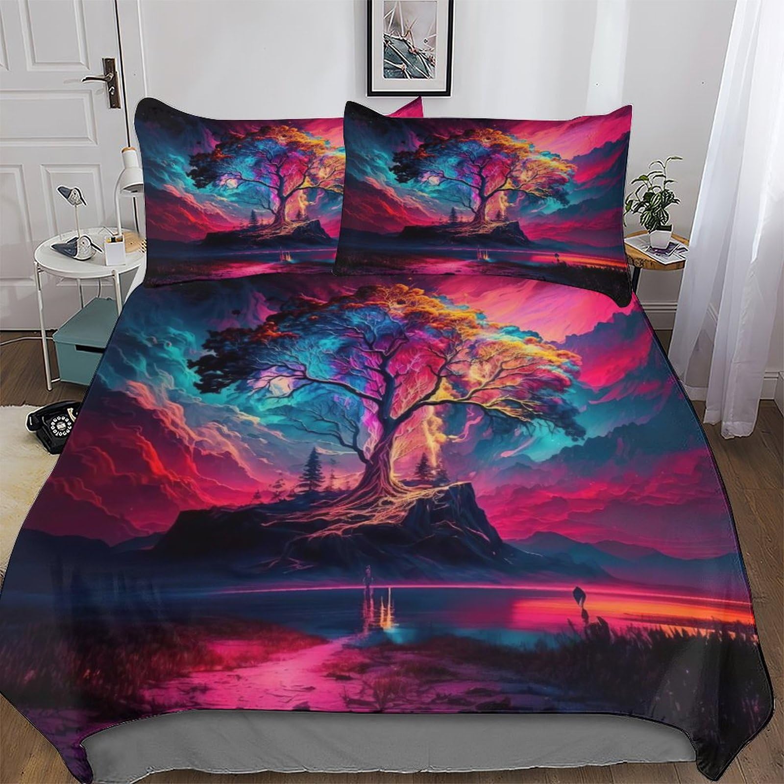 Housse de couette arbre de vie 3 pièces pour grand lit adulte King