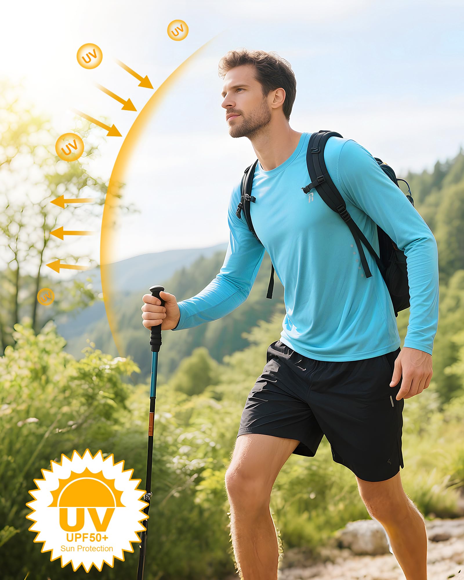 Runhit Camisas de protección solar UPF 50+ para hombre, manga larga, protección UV, para natación, pesca, senderismo, correr, secado rápido, ligeras