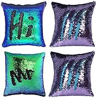 Vista 20 de MOCOFO Juego de 2 fundas de almohada reversibles con purpurina primaveral, diseño de sirena, con lentejuelas mágicas, color verde azulado