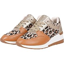 Leopard Wedge Trainers for Women Lace-Up Wide Fit Round Toe