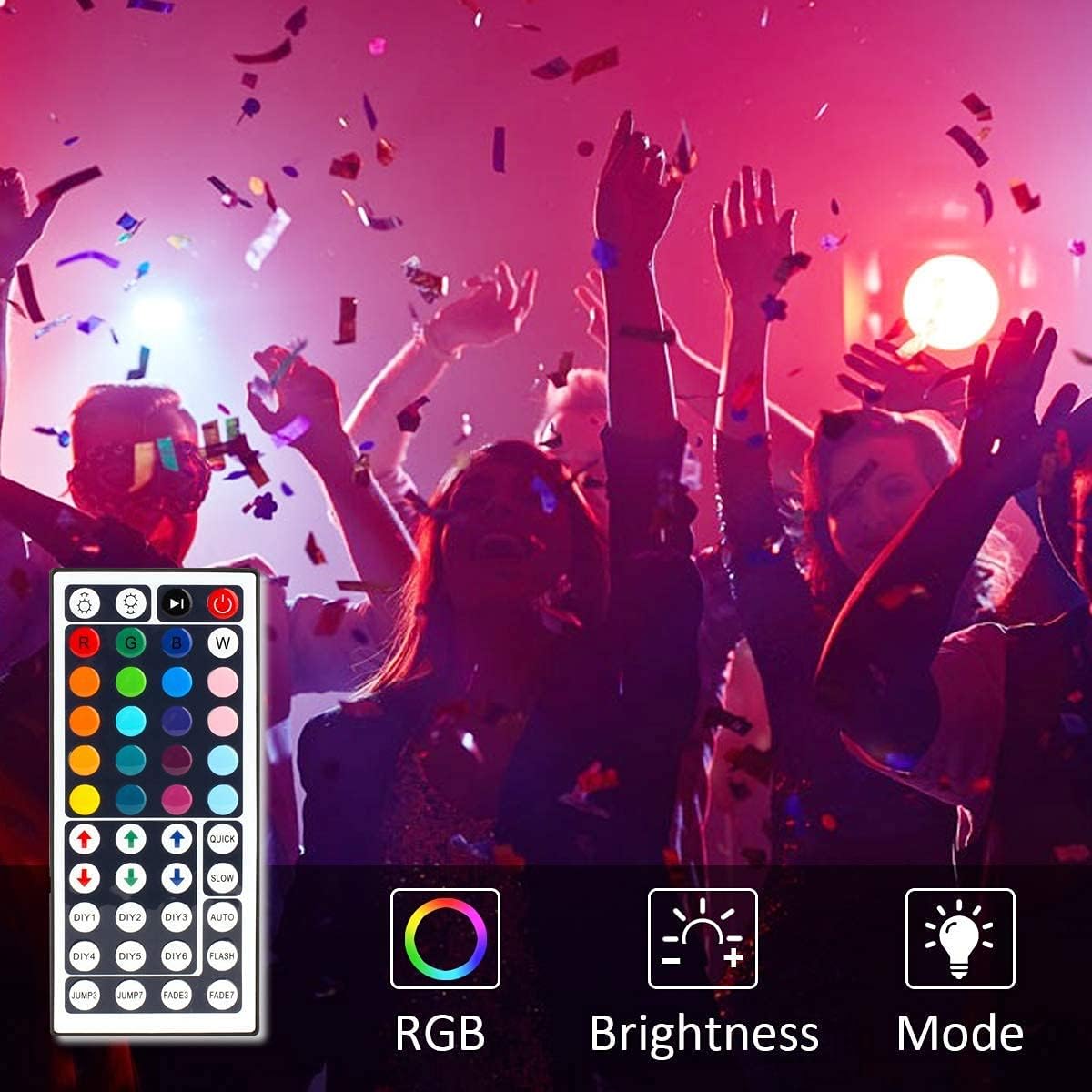 BINZET Flexible LED Strip Light - 32.8 Ft 5050 RGB 300LEDs Non-waterproof Color Changing Full Kit with 44 Keys IR Remote Controller 24V 3A Power Supply for Holiday Party Decoration