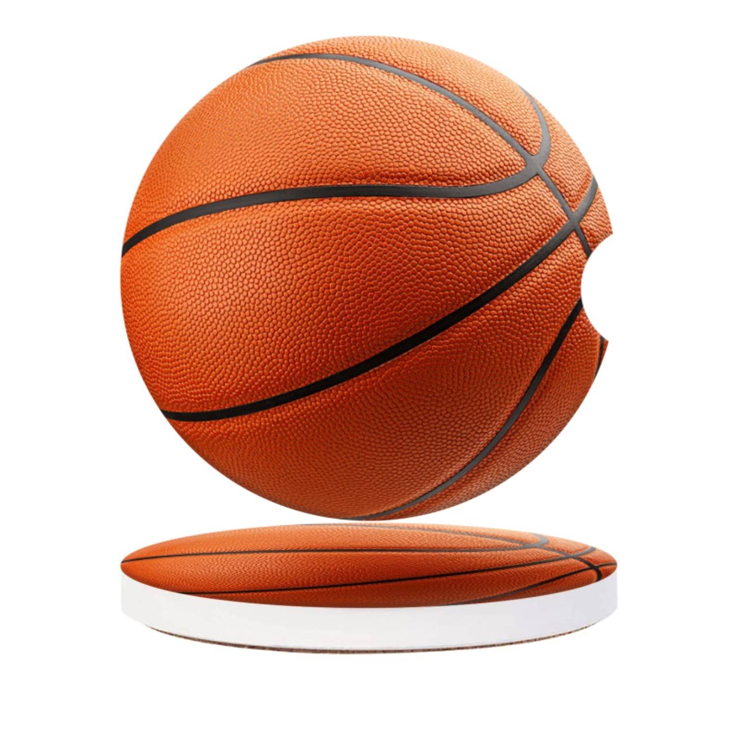 Car Cup Coasters for Cup Holders-Basketball Ball On White Background,Ceramic Cup Coasters with Finger Notch & Cork Base - Anti-Slip Car Interior Accessories for Women Men Pack of 2, 2.56In