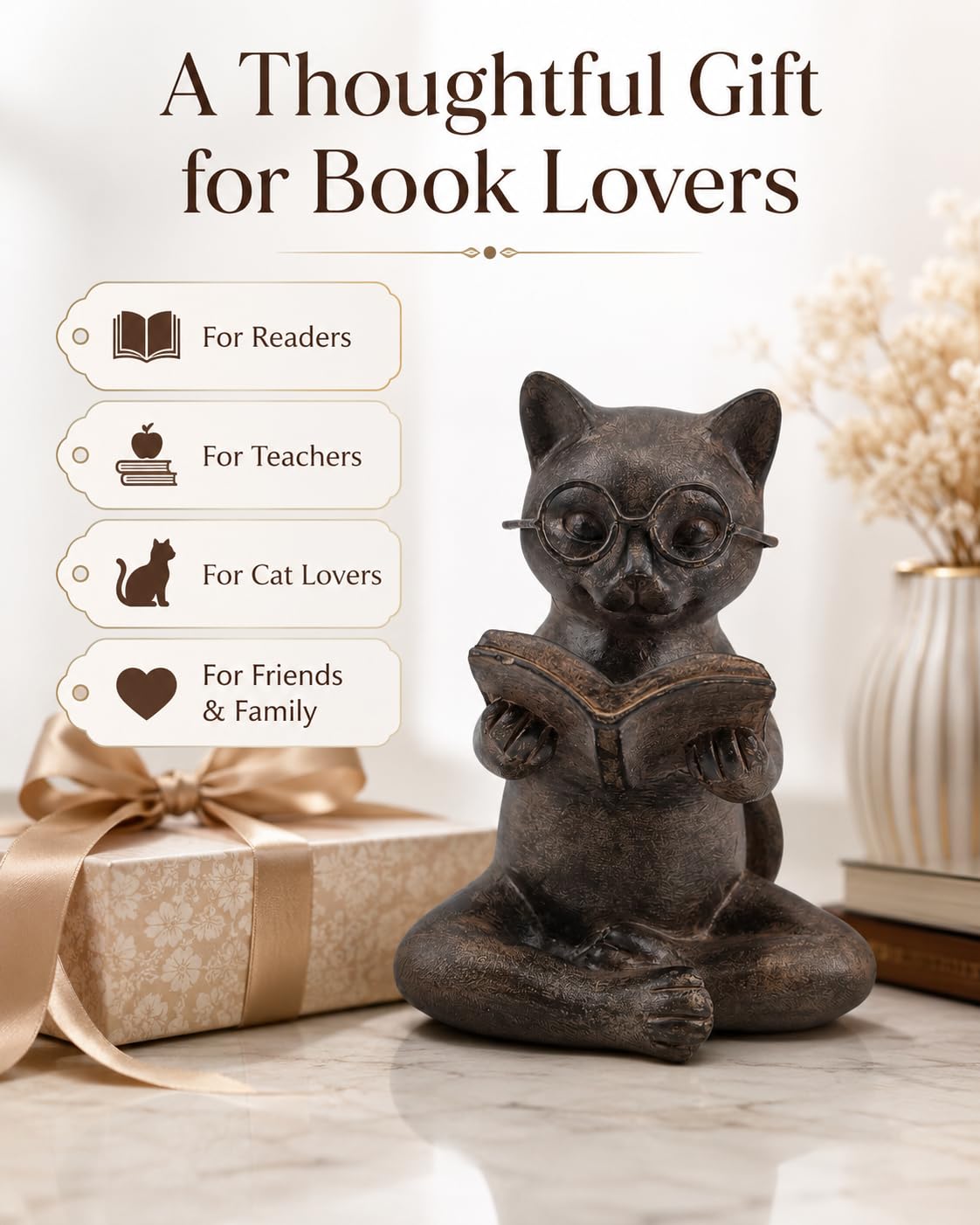 Decoración del hogar Acentos Esculturas Estatuas (2 gatos de lectura)
