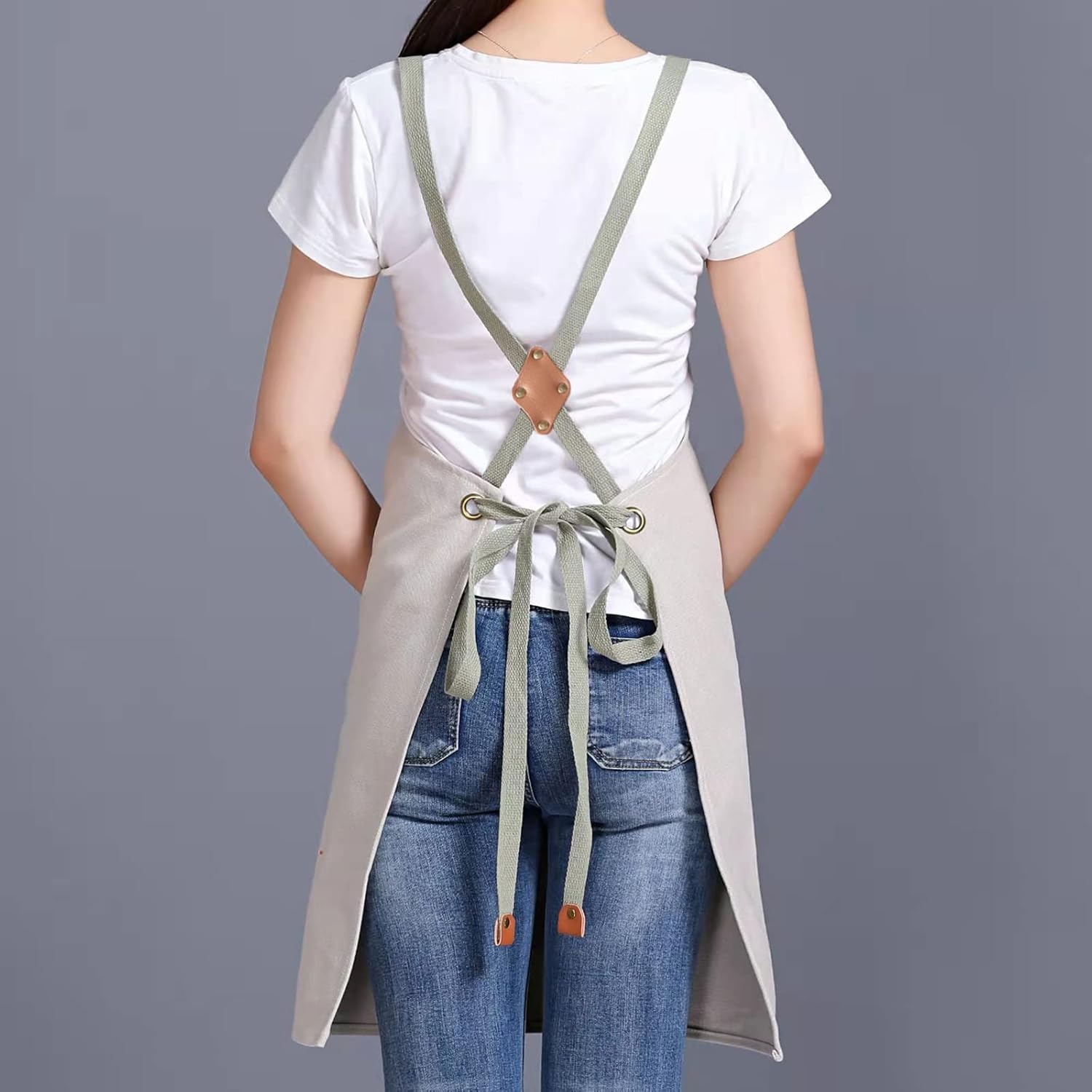 Tosewever Canvas Cross Back Chef Cotton Aprons for Men Women with Large Pockets - Image 4