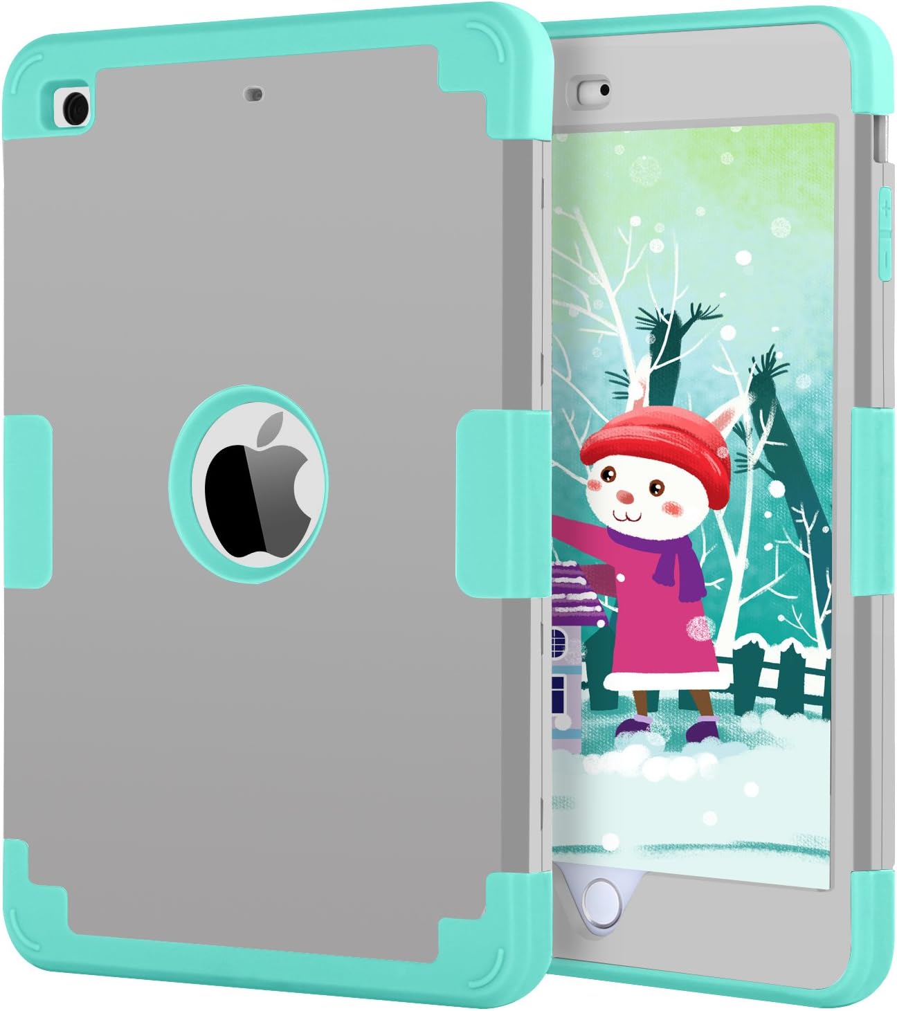 iPad Mini Case for iPad Mini 3/2 /1, BENTOBEN Three Layer Slim Fit Anti-Slip Heavy Duty Shockproof Hybrid Soft Silicone Hard PC Armor Protective Case Cover for iPad Mini 1 2 3 Retina Gray/Mint Green