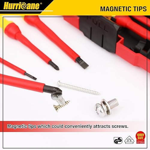 Miniatura 14 de HURRICANE Juego de destornilladores aislados de precisión de 1000 V, juego de destornilladores eléctricos aislados de 6 piezas con puntas magnéticas