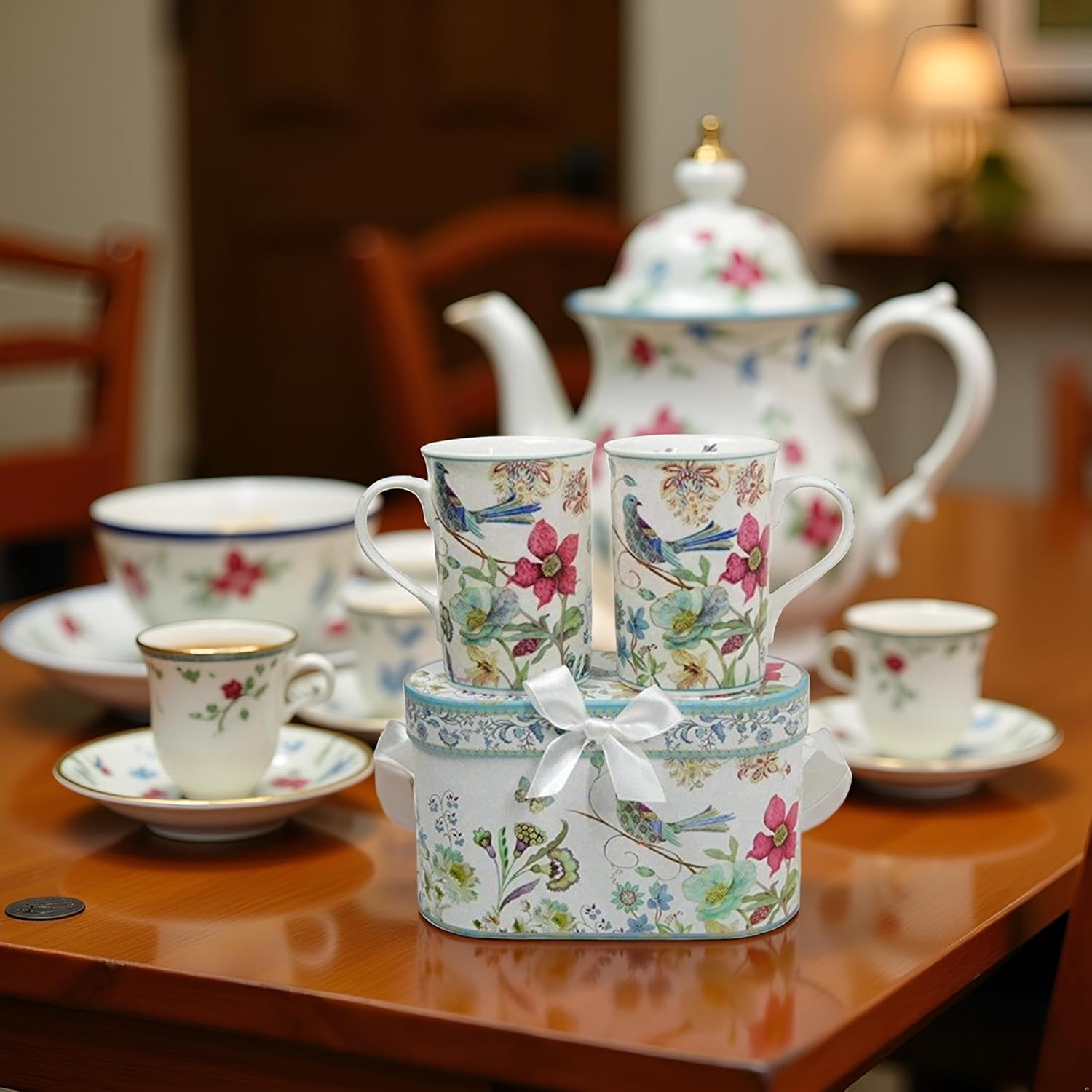 Lightahead Elegant Bone China Two Coffee Mugs set in Blue bird design 11.2 oz each cup in attractive gift box - Image 6