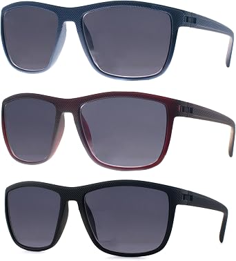 Full Reader Sunglasses for Men Women Classic Square Outdoor Reading Sun Glasses UV Protection 3PK -Not Bifocal