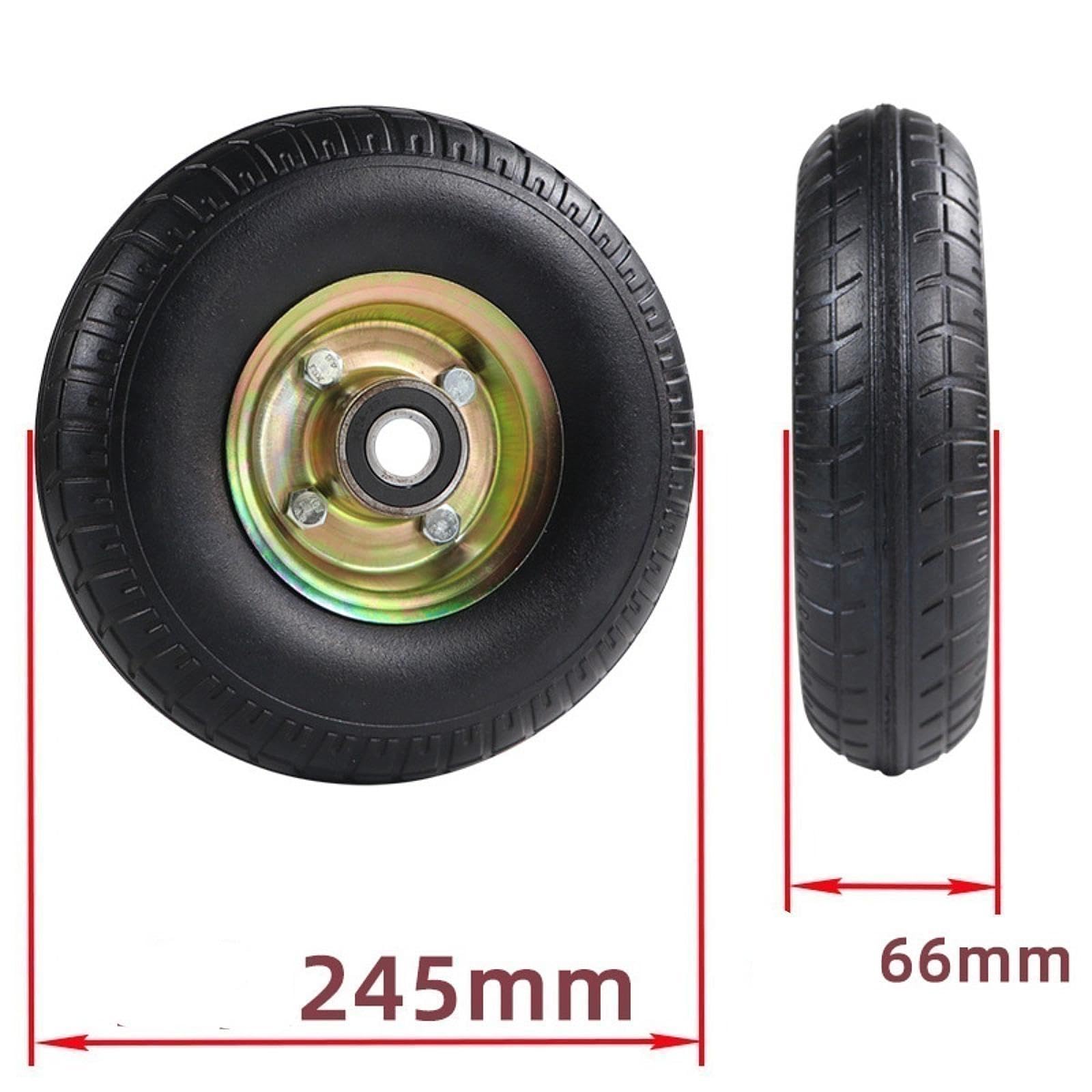 245 mm 3.50-4 Vollgummireifen, Radbreite 2,6 Zoll, Zubehör, pannensicherer Ersatz für Handwagen, einfache Montage, Lagerloch 20mm