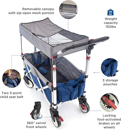Miniatura 2 de Cochecito creativo para exteriores, capacidad de peso de 150 libras, carrito plegable con toldo, serie plateada Plus, playa, parque, jardín y portón