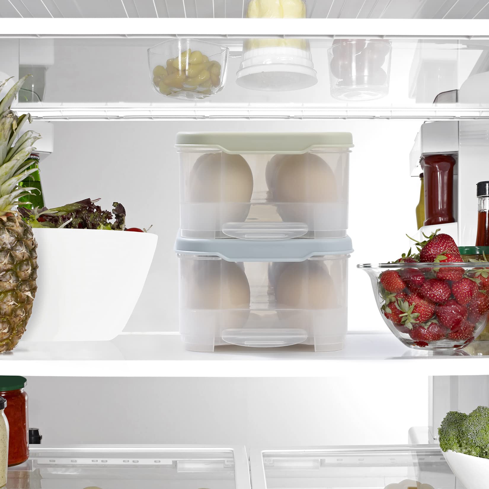 Set 2 Contenitori Per Uova Da Frigorifero – Capacità 10 Uova Ciascuno, Con Coperchio, Impilabili, Plastica Alimentare