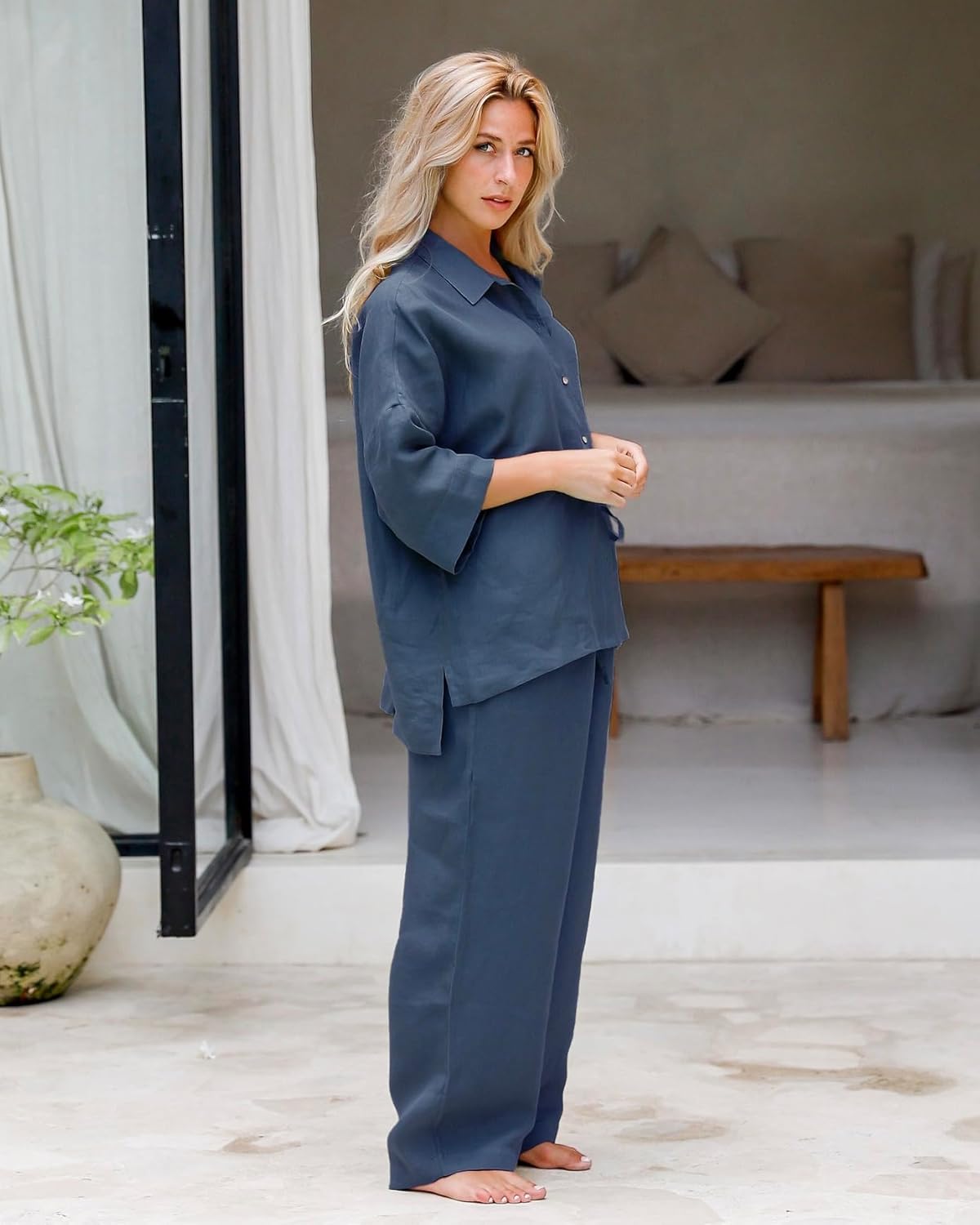 Magic Linen - Pajama Set Aveira, Linen Pjs for Women, 2 Piece Set - Image 3