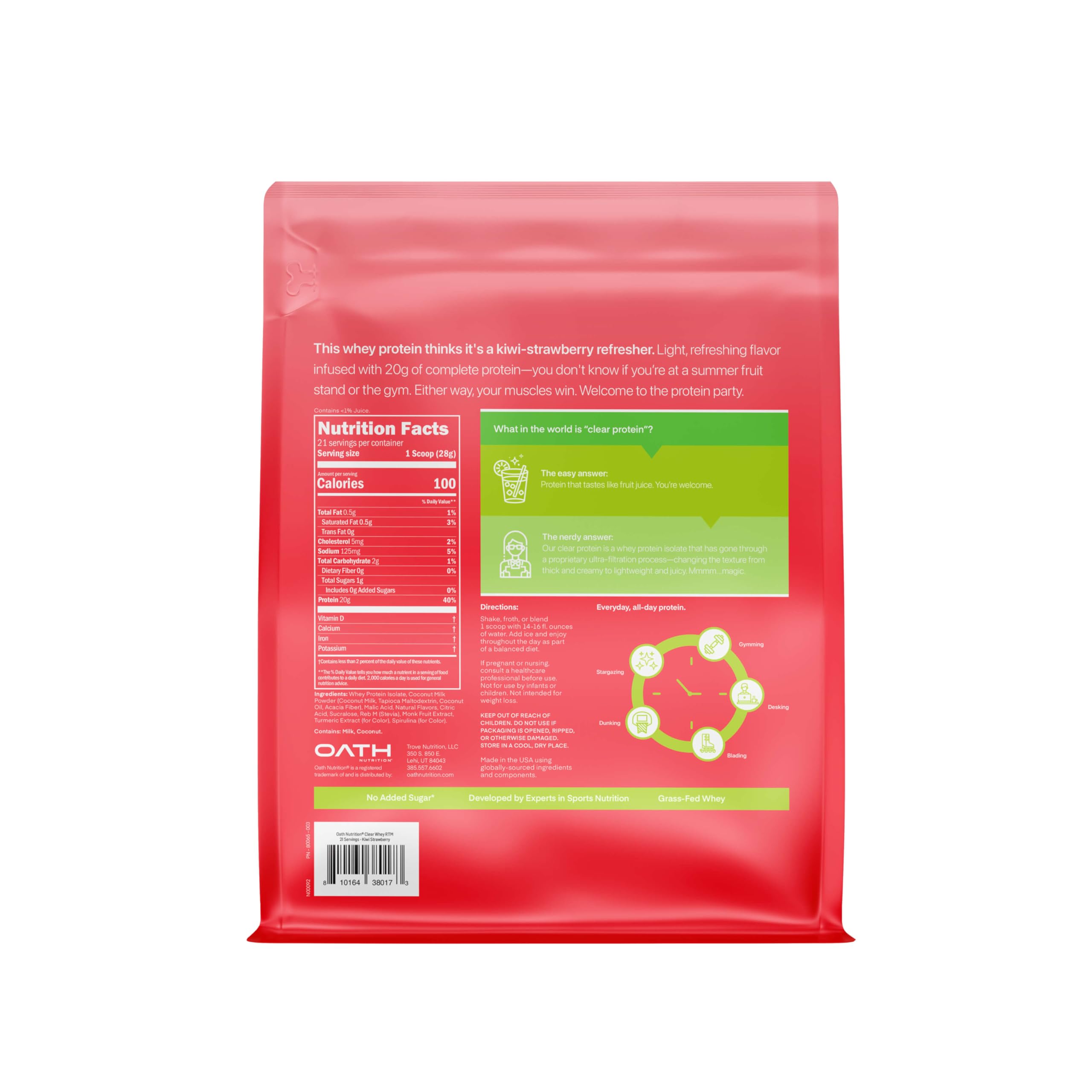 Oath Nutrition Clear Whey Isolate Protein Powder, Kiwi Strawberry, 20g Complete Protein per Serving, No Added Sugar, Grass-Fed, 21 Servings — Amazon image 2