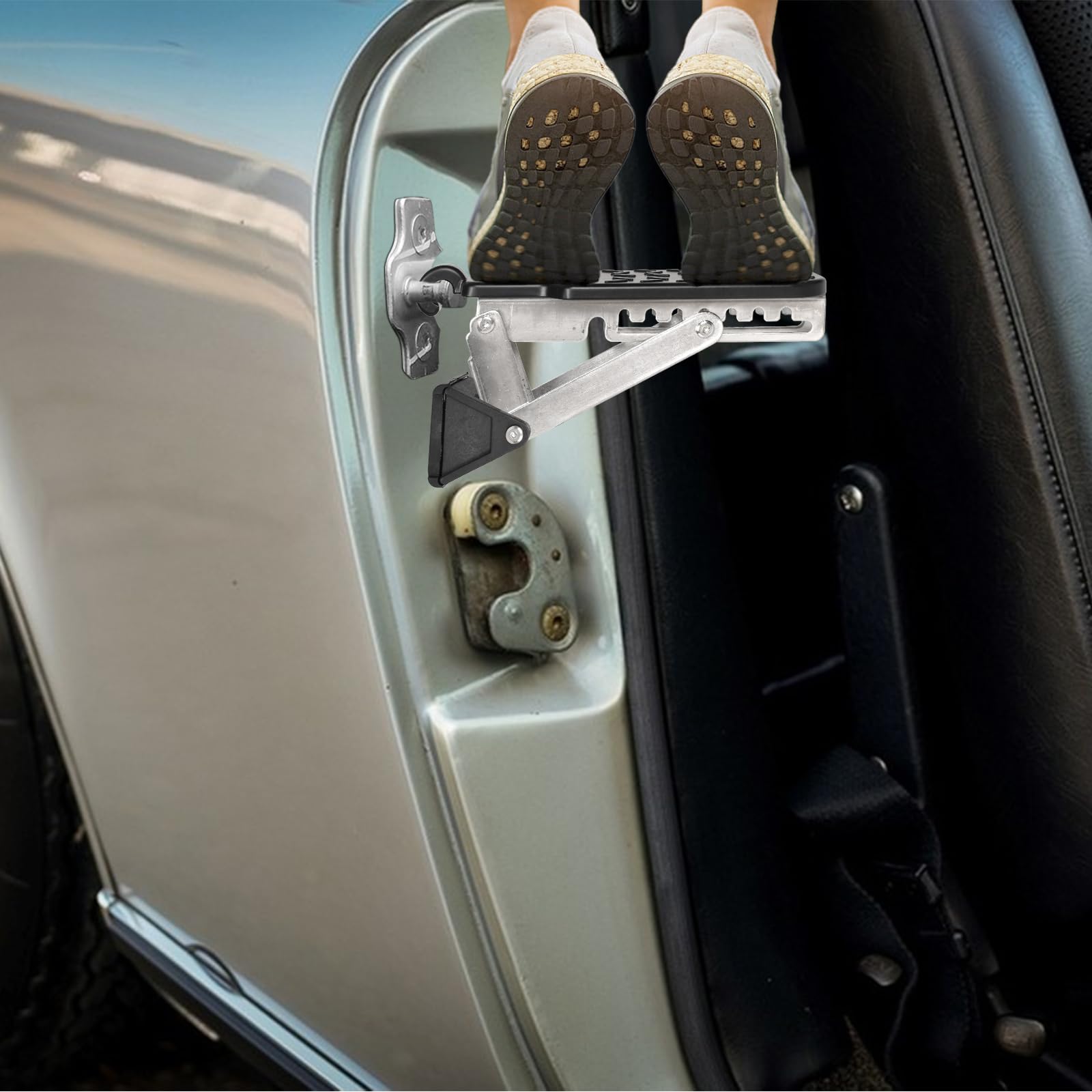 Gradino per Portiera Auto, Gradini per Camper, Pedana Pieghevole per Porta, Pedana per Auto in Lega di Alluminio con Cuscino a Buffer, Angolo Antiscivolo Regolabile, per Veicolo SUV RV Camion Jeep