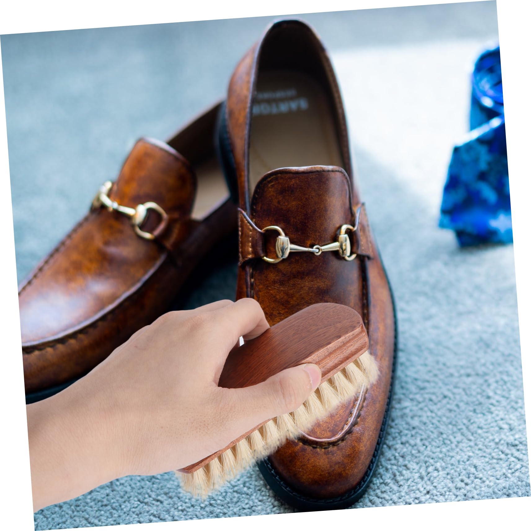3 Piezas Cepillo De Zapatos Multifuncional Cabello De Caballo Abrigo Mango De Madera Lustrador De Zapatos Desempolvar Bambú