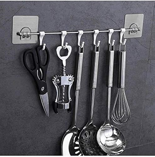 Estante organizador de pared de acero inoxidable con 9 ganchos autoadhesivos, colgador de cocina y baño sin taladrar