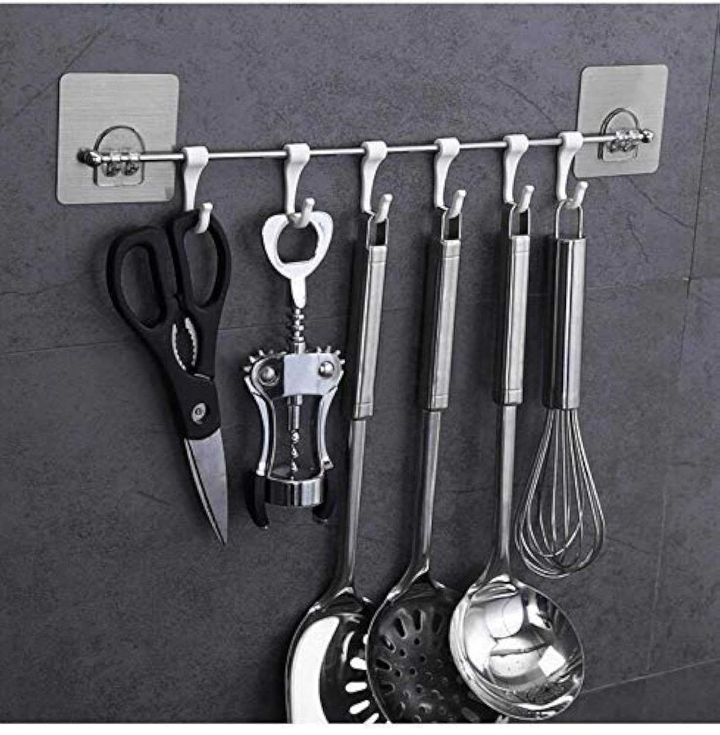STAREWASelf Adhesive Stainless Steel Rod with 6 Hooks Wall Mounted Kitchen Utensil Hanging Rack Holder | Bathroom Towel Hanger (Steel Rail Hook) (B0CVJ8KWB9) Amazon Price History, Amazon Price Tracker