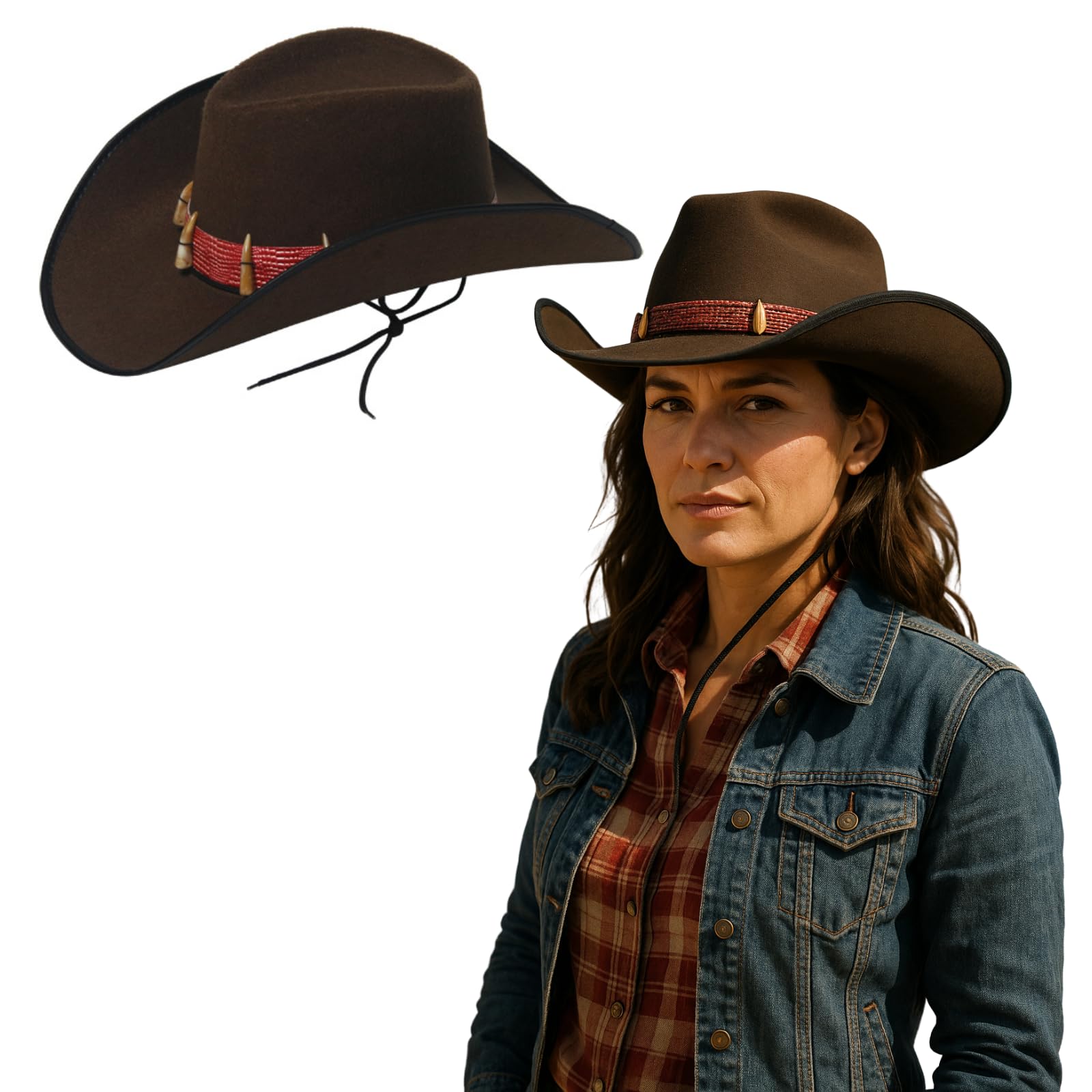 FNA FASHIONS Adult Brown Cowboy Hat with Black Trim and Teeth – Western Fancy Dress Costume Hat for Themed Parties & Halloween