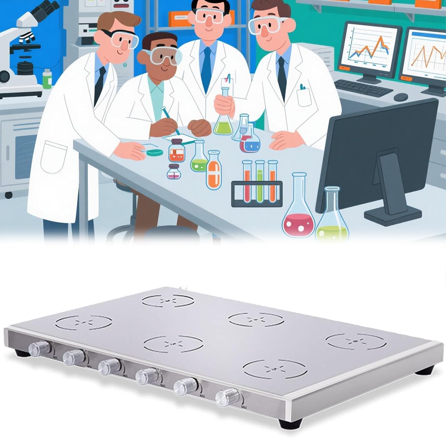 Lab Magnetic Stirrer, 1/2/4/6 Optional Multi-Position Magnetic Stirrer, Independent Control, 200-2000 RPM Speed Stirrer Machine, Stainless Steel Work Plate, for lab use