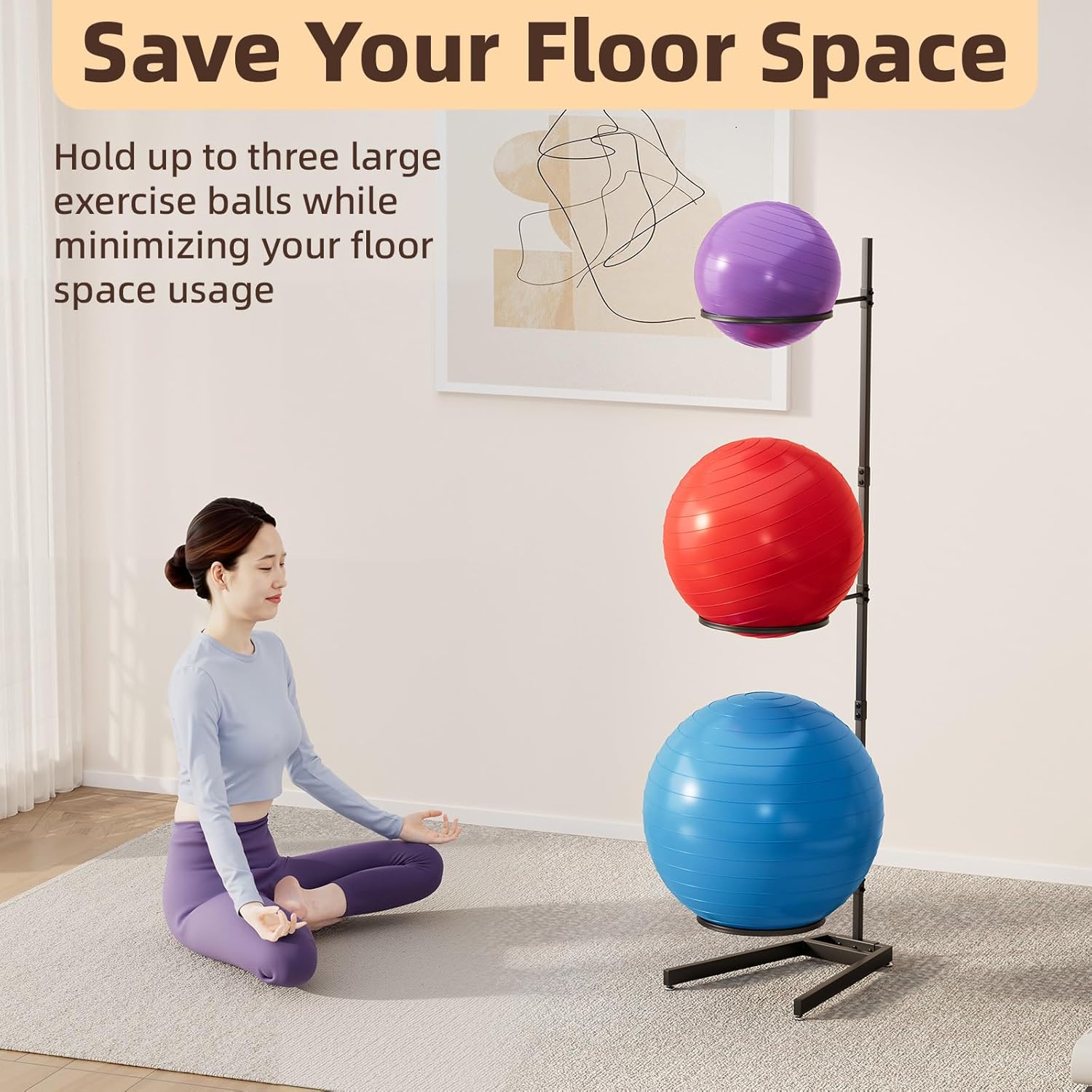 tonchean Yoga Ball Holder, 3 Tier Exercise Ball Holder Vertical Stability Ball Storage Rack Yoga Accessories Stand Tower for Home & Commercial Gym Organizer
