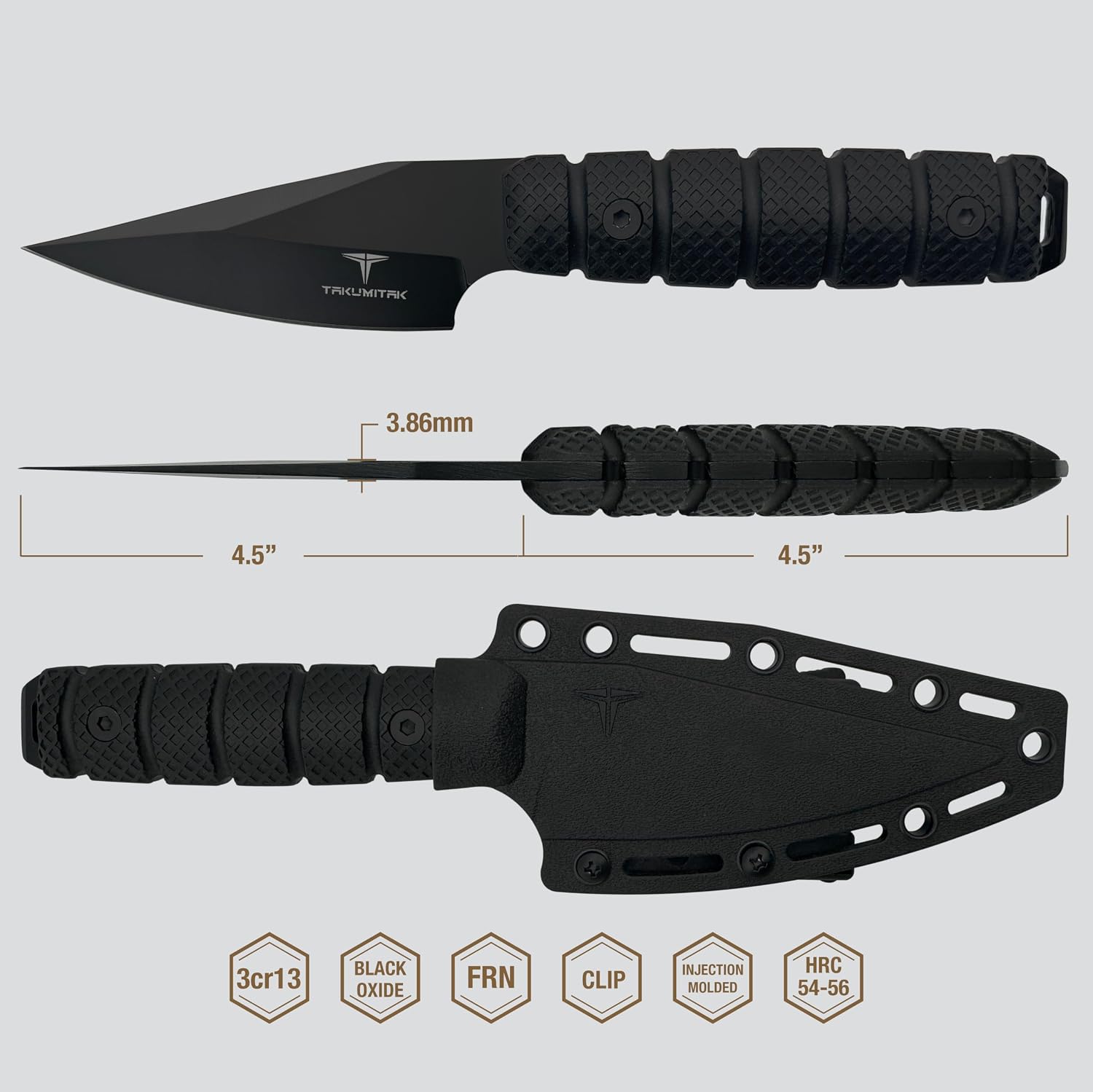 TAKUMITAK Hunting Survival Knife 9" Full Tang Fixed Blade Knives Camping Gear with Extra Set of FRN Handle Scales, MOLLE Clip Horizontal and Vertical Carry - TKF309
