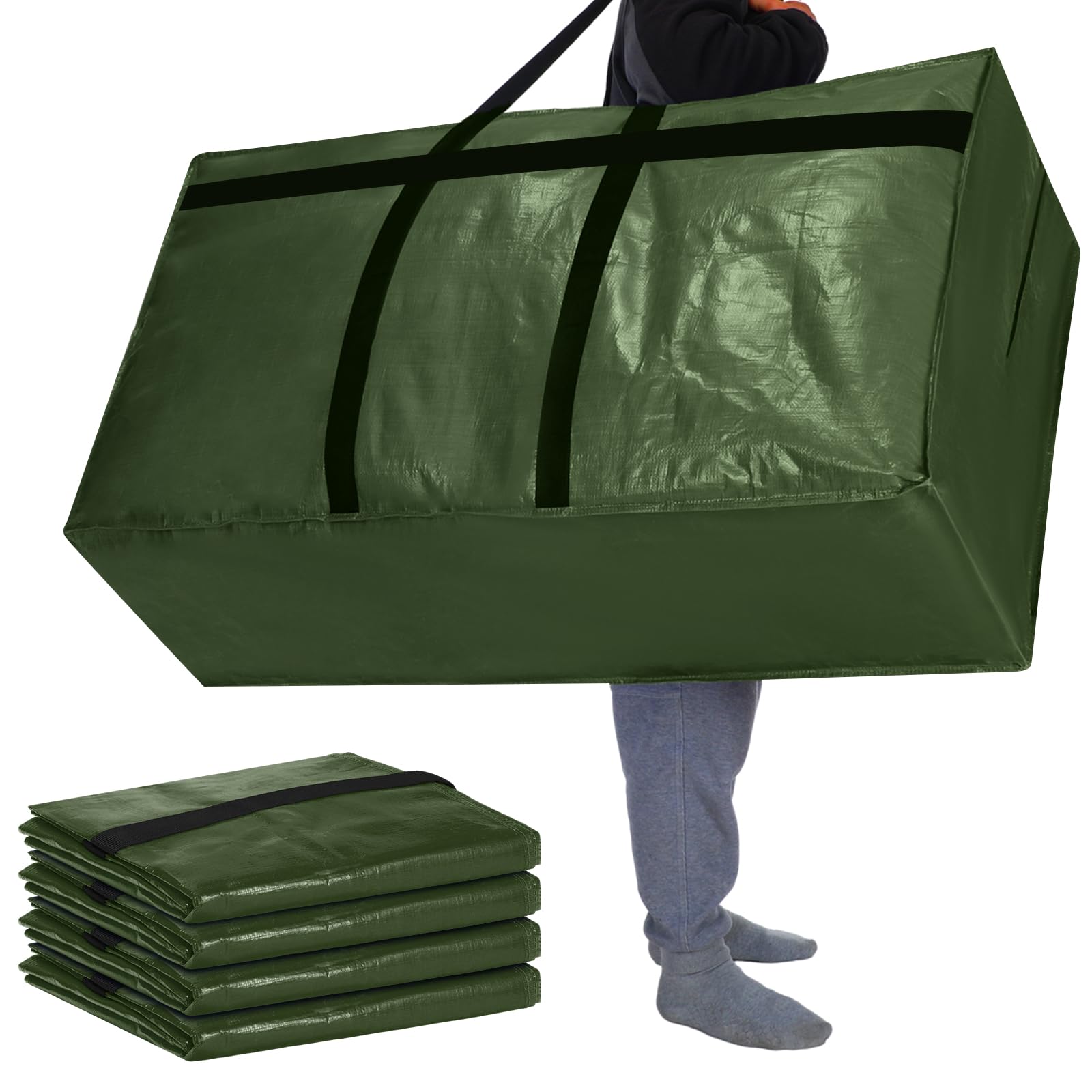 Windyun 4 Pack 57 Gallon Extra Large Moving Bags XXL Heavy Duty Storage Bag with Strong Zipper Handle Jumbo Big Tote Box Foldable for College Dorm