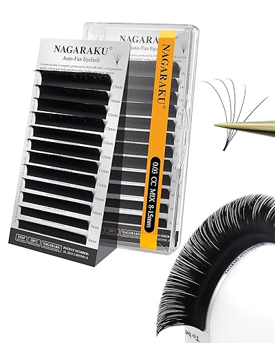 NAGARAKU Easy Fan - Extensiones de pestañas de volumen de 0.001 in, rizo CC, bandeja mixta de 0.315 a 0.59 pulgadas, bandeja mixta de visón