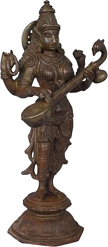 Miniatura 2 de Exotic India Saraswati de pie - Escultura de latón - Color bronce Hue Color