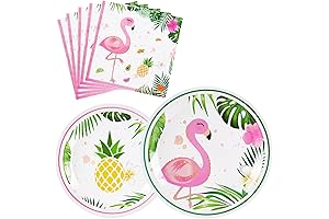 WERNNSAI Flamingo Party Supplies - Luau Disposable Summer Hawaiian Themed Tableware Set...