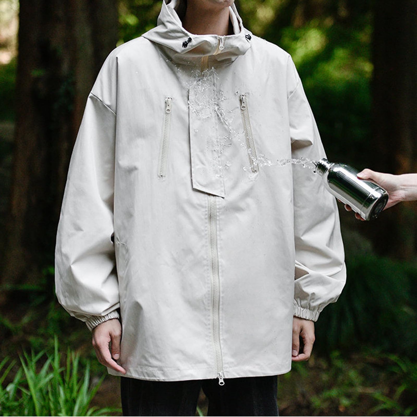 Giacca Impermea da Uomo, Giubbotto Primaverile Uomo, Giacca da Uomo con Cappuccio Casual Softshell Foderato Jacket Antivento Impermeabile Multitasche All'aperto Giacca Softshell Giacca da Trekking