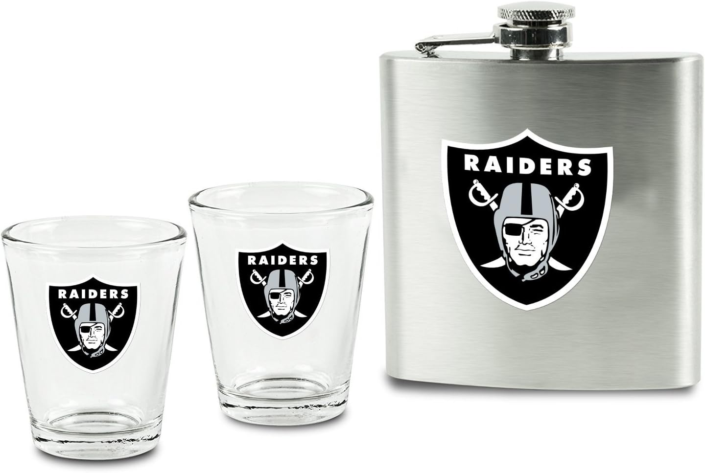 NFL Shot Glasses and Brushed Stainless Steel Flask Set