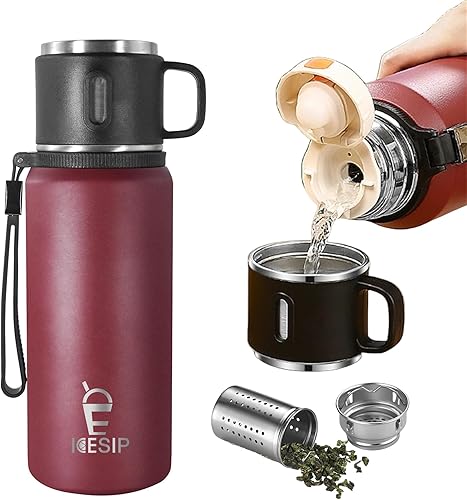 Botella aislada de acero inoxidable Icesip, 20oz con taza Botella de agua aislada al vacío, termo para bebidas calientesbebidas frías, aislamiento