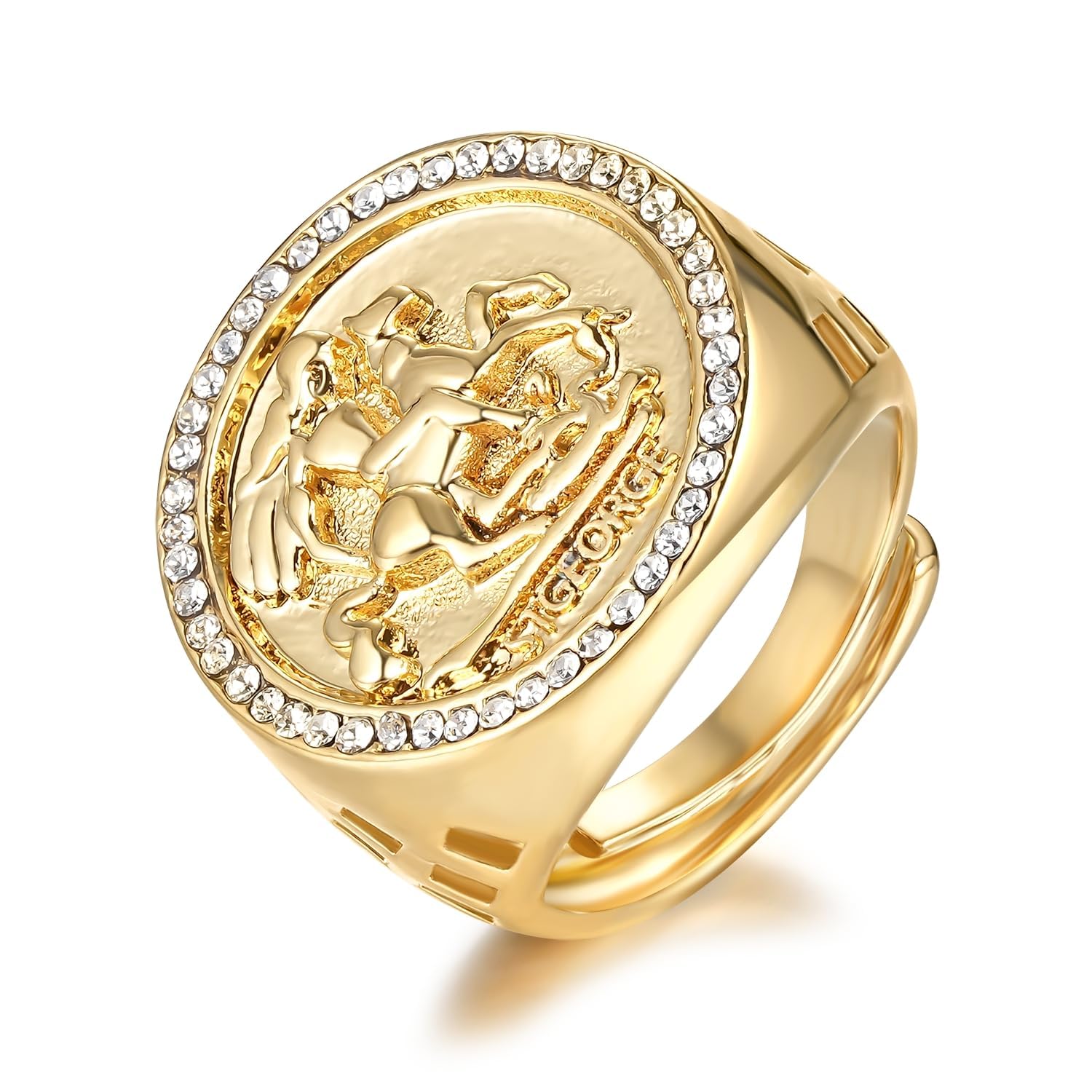 St George Dragon Slayer Sovereign Ring for Men | Hexagon Signet Design | PVD Gold & Silver Plated | Bling King London