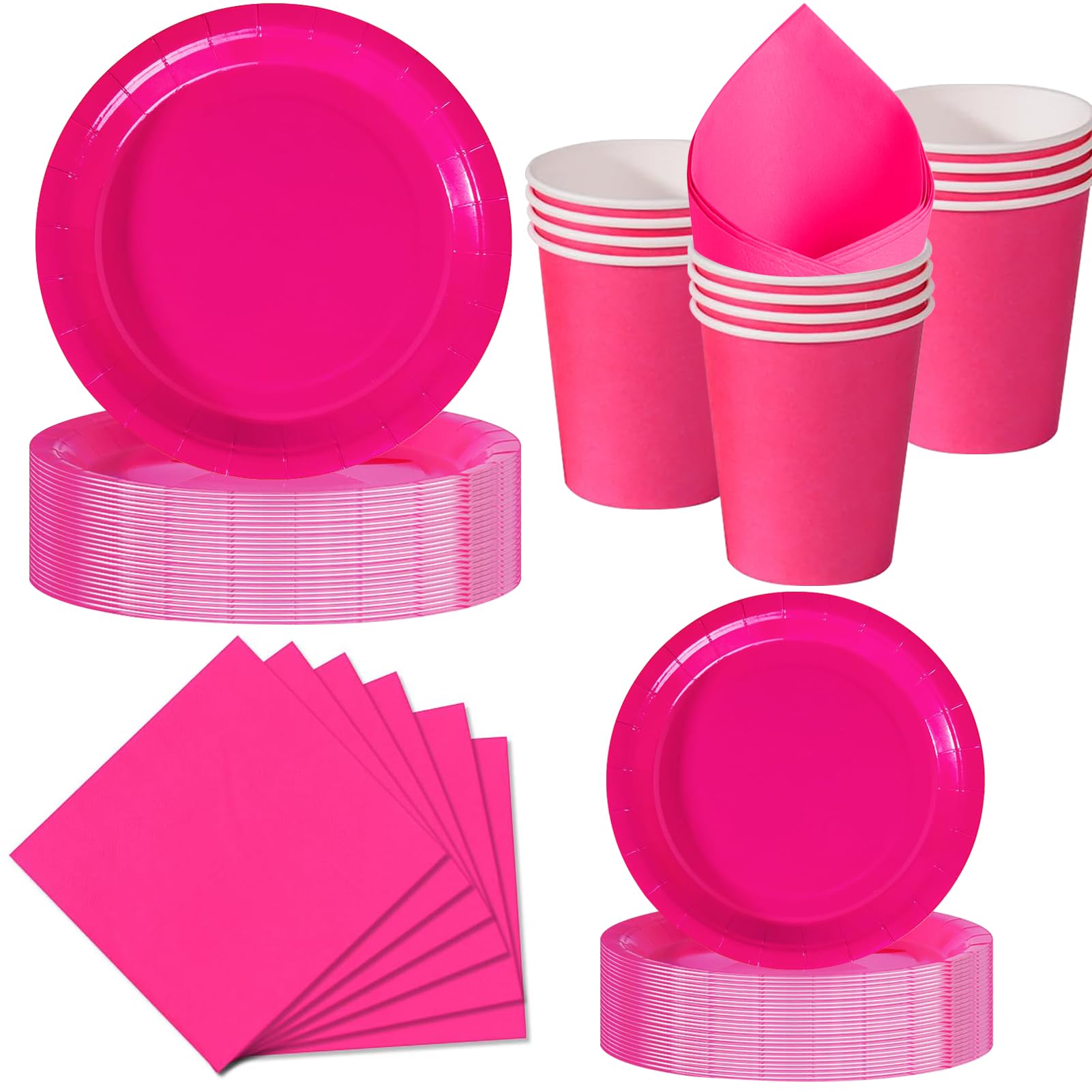 Nkaiso Party Plates Cups and Napkins Set, 50 Piece Rose Red Party Tableware, Disposable Paper Plates Cups Napkins for Birthday BBQ Picnic Dinnerware Party Supplies