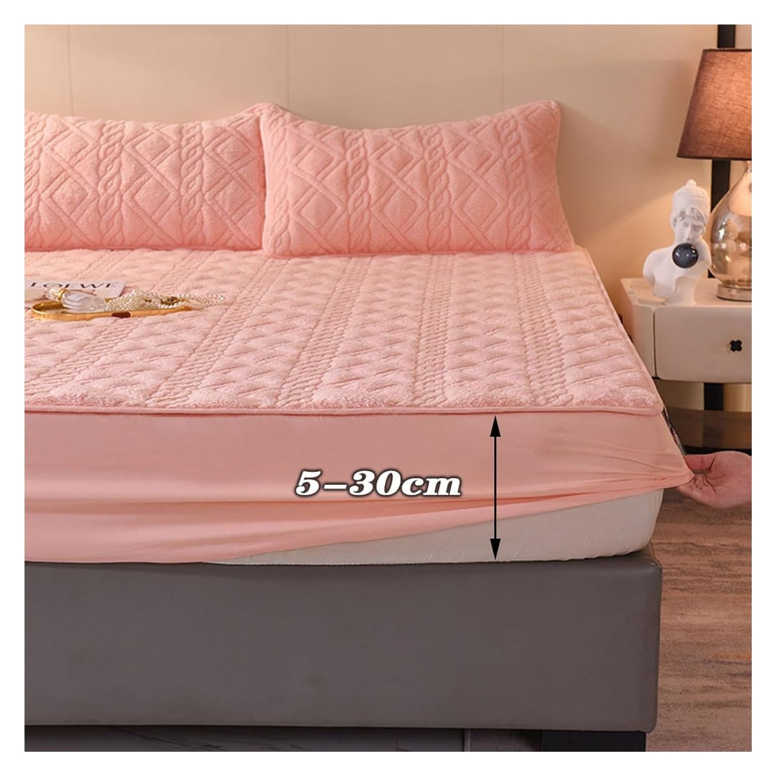 Lenzuolo Lenzuola con angoli Lenzuolo singolo con angoli Lenzuolo super morbido spazzolato Termico Caldo accogliente Traspirante Biancheria da letto extra profonda di lusso rosa(Khaki,200 x 220+30 cm)