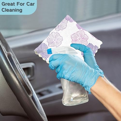 Miniatura 7 de Purple Pink Flowers Doodle Cotton Decorative Dish Clothes for Washing Dishes Fast Drying 6 Pack Microfiber Drying Towel Kitchen for