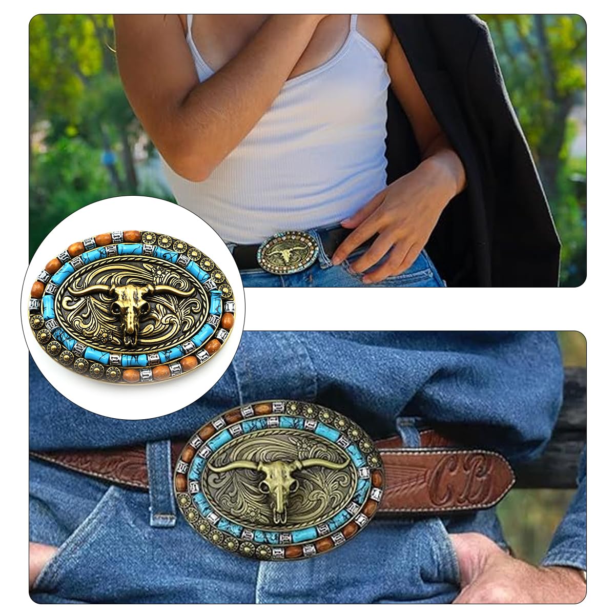 Namvo Western klamra do paska z głową krowy klamra do paska vintage męska klamra do wymiany i dekoracji