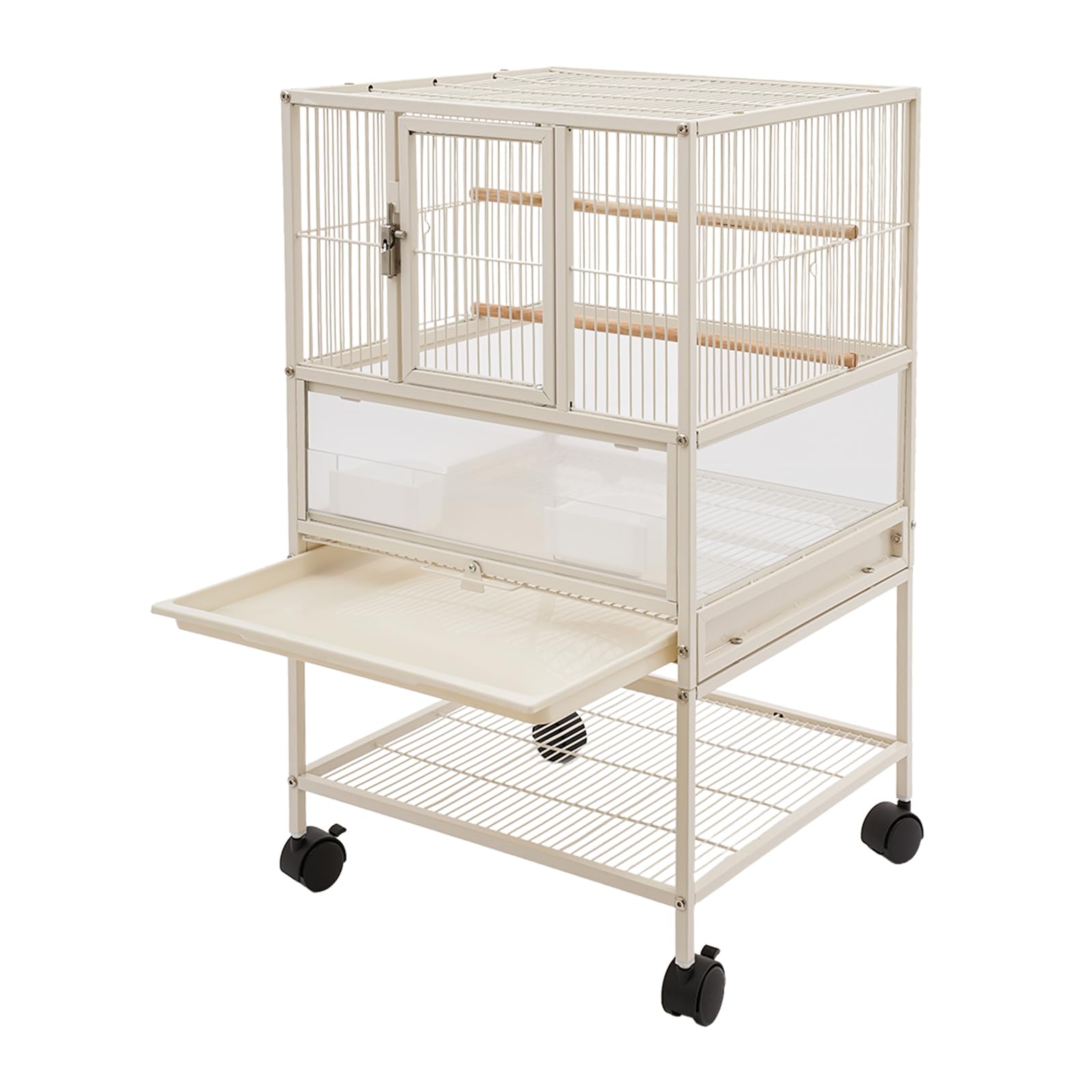 Jaula de pájaros de acero al carbono blanco, jaula de vuelo para pájaros, jaula de pájaros, de pie, para pájaros pequeños y medianos 48,5 x 46 x 83 cm