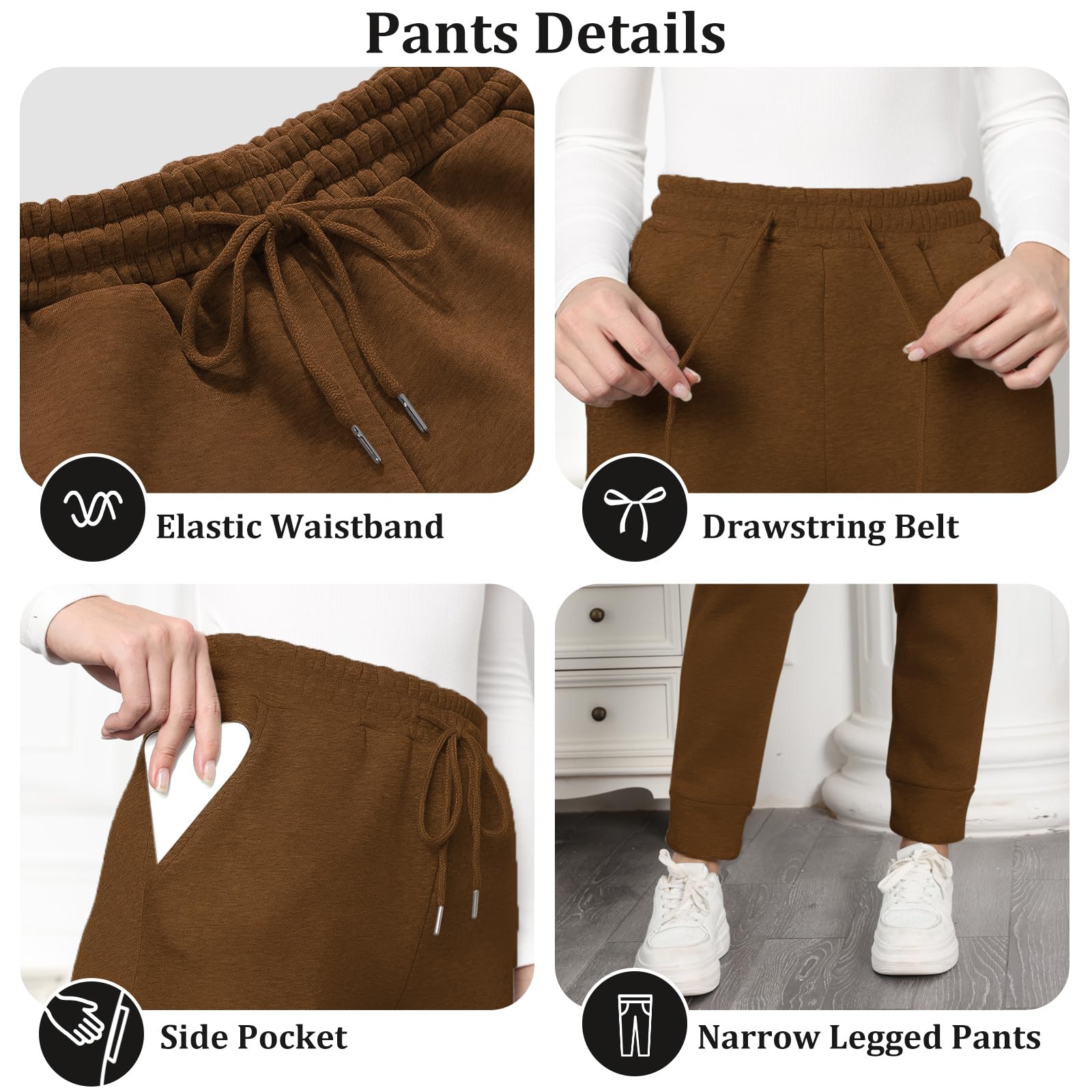 EDOTON Pantaloni da Jogging Donna Caldi Sportivi Pantaloni Termici Ispessiti in Pile Invernale Foderati con Tasche Pantaloni da Allenamento con Coulisse S-XL